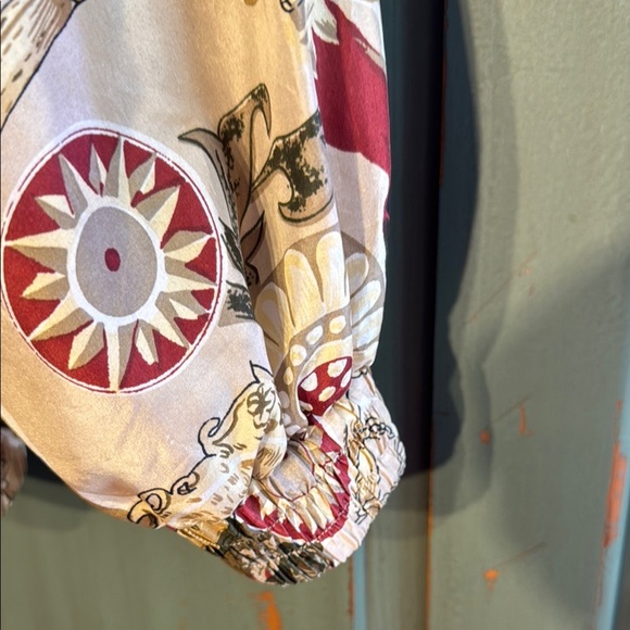 FU DA International Silk Cream and Brown Floral Bomber Jacket Abstract Print - Picture 6 of 14